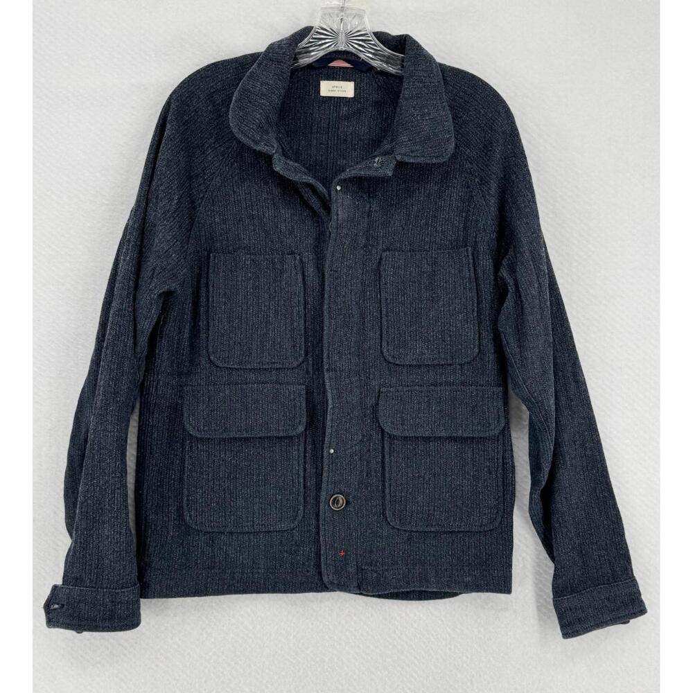 Apolis Global Citizen Mens Indigo Stripe Cotton Wool Chore Jacket Coat Sz S